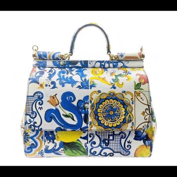 Dolce and Gabbana Blue Majolica Print Leather Medium Miss Sicily Tote at  1stDibs